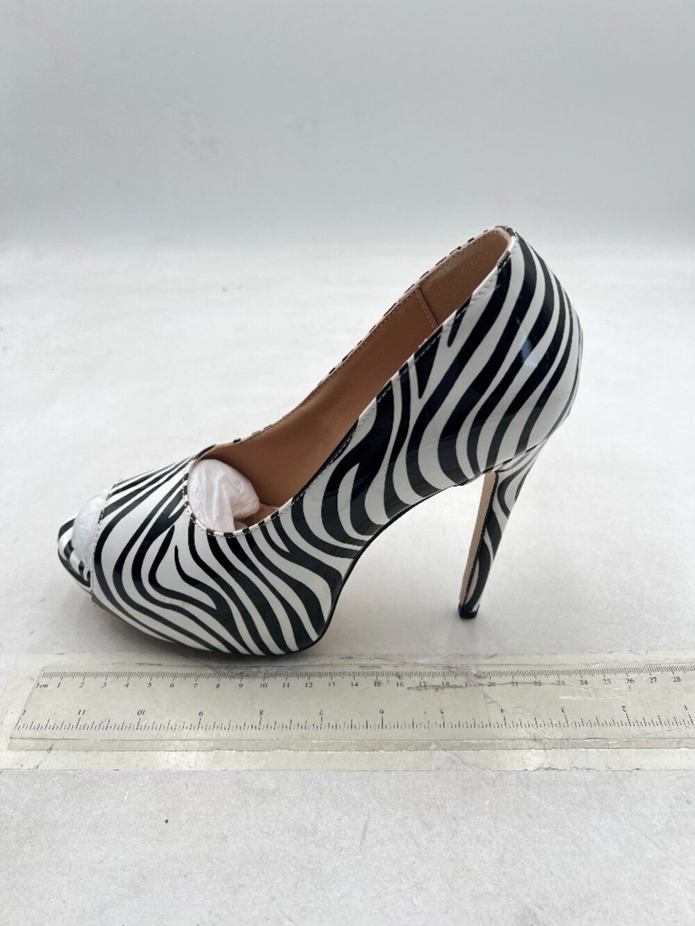 FOWT Zebra Platform Peep Toe Pumps Slip on Stiletto High Heels Office Shoes
